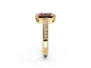 Milgrain Halo Engagement Ring Setting for Fancy Pink Emerald Cut Center with Wide Pave Band and Prong Head in Yellow Gold