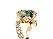Solitaire Engagement Ring Setting for Fancy Green Oval Center with Pave Bypass Swirl Band and Prong Head in Yellow Gold