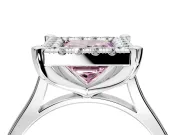 Single Halo Engagement Ring Setting for Fancy Pink Princess Cut Center with Corner Claws, Plain Band and Prong Head in Platinum