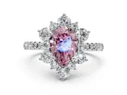 Floral Halo Engagement Ring Setting for Fancy Pink Pear-Shaped Center with Pave Accents and Prong Head in Platinum