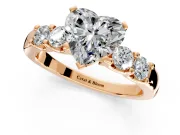 5 Stone Engagement Ring Setting for Heart-Shaped Center with Plain Band and Prong Head in Rose Gold
