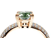 Solitaire Engagement Ring Setting for Fancy Green Oval Center with Multi-Row Pave Accents and Basket Head in Rose Gold