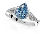 Solitaire Engagement Ring Setting for Fancy Blue Pear-Shaped Center with Twisted Pave Split Shank and Prong Head in Sterling Silver