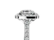 Halo Engagement Ring Setting for Asscher Cut Center with Pave Accents, Heart Basket and Prong Head in Platinum