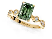 Solitaire Engagement Ring Setting for Fancy Green Emerald Cut Center with Milgrain Bezel Accents and Prong Head in Yellow Gold