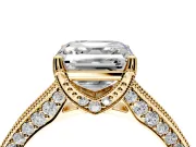 Solitaire Engagement Ring Setting for Asscher Cut Center with Milgrain-Framed Pave Band and Prong Head in Yellow Gold