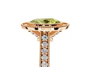 Halo Engagement Ring Setting for Fancy Yellow Oval Center with Milgrain Pave Band and Bezel Head in Rose Gold