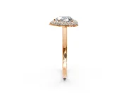 Halo Engagement Ring Setting for Heart-Shaped Center with Plain Tapered Band and Prong Head in Rose Gold