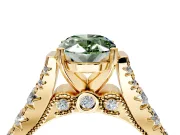 Solitaire Engagement Ring Setting for Fancy Green Oval Center with Pave Cathedral Shoulders and Prong Head in Yellow Gold