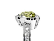Milgrain Halo Engagement Ring Setting for Fancy Yellow Heart-Shaped Center with Wide Pave Band and Prong Head in Platinum