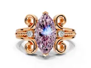 Solitaire Engagement Ring Setting for Fancy Pink Marquise Center with Twisted Band and Scroll Prong Head in Rose Gold