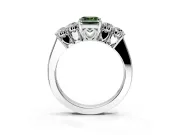 5 Stone Engagement Ring Setting for Fancy Green Emerald Cut Center with Equal Close-Set Accents and Prong Head in Sterling Silver