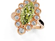 Cluster Halo Engagement Ring Setting for Fancy Yellow Marquise Center with Milgrain Bezel Accents and Prong Head in Rose Gold
