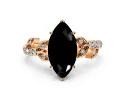 Leaf Motif Engagement Ring Setting for Fancy Black Marquise Center with Pave Band and Prong Head in Rose Gold