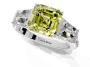 Channel-Set Engagement Ring Setting for Fancy Yellow Asscher Cut Center with Baguette Band and Prong Head in Platinum