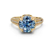 Solitaire Engagement Ring Setting for Fancy Blue Round Cut Center with Accented Split Shank and Prong Head in Yellow Gold