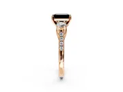 3 Stone Engagement Ring Setting for Fancy Black Emerald Cut Center with Crossover Basket, Pave Band and Prong Head in Rose Gold