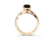 Baguette Engagement Ring Setting for Fancy Black Radiant Cut Center with Alternating Bar-Set Band and Prong Head in Rose Gold