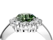 Halo Engagement Ring Setting for Fancy Green Round Cut Center with Milgrain Channel Band and Prong Head in Platinum