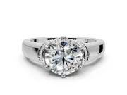 Solitaire Engagement Ring Setting for Round Cut Center with Wide Band, Pave Collar and Prong Head in Sterling Silver
