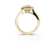 Halo Engagement Ring Setting for Radiant Cut Center with Milgrain Pave Band and Bezel Head in Yellow Gold