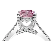 Solitaire Engagement Ring Setting for Fancy Pink Cushion Cut Center with Widening Pave Band and Claw Prong Head in White Gold