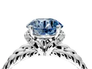 Halo Engagement Ring Setting for Fancy Blue Round Cut Center with Rope Twist Split Shank and Prong Head in Sterling Silver