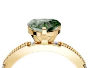 Solitaire Engagement Ring Setting for Fancy Green Heart-Shaped Center with Milgrain-Edged Pave Band and Prong Head in Yellow Gold