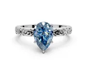 Solitaire Engagement Ring Setting for Fancy Blue Pear-Shaped Center with Scrollwork Band and Prong Head in Sterling Silver