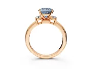 3 Stone Engagement Ring Setting for Fancy Blue Princess Cut Center with Wide Plain Band and Prong Head in Rose Gold