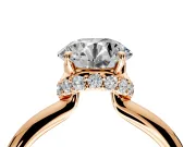 Hidden Halo Engagement Ring Setting for Round Cut Center with Plain Rounded Band and Prong Head in Rose Gold