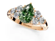 Cluster Engagement Ring Setting for Fancy Green Pear-Shaped Center with Round Cut Accent Frame and Prong Head in Rose Gold