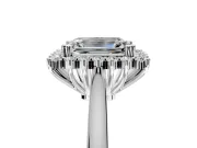 Starburst Halo Engagement Ring Setting for Emerald Cut Center with Thin Round-Wire Band and Prong Head in Platinum