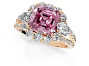 Halo Engagement Ring Setting for Fancy Pink Asscher Cut Center with Two-Strand Split Shank and Prong Head in Rose Gold