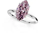Hidden Halo Engagement Ring Setting for Fancy Pink Marquise Center with Thin Rounded Band and Prong Head in Sterling Silver