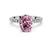 Open Basket Engagement Ring Setting for Fancy Pink Oval Center with Pave Band and Prong Head in Platinum