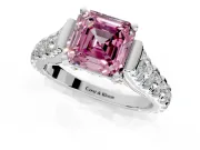 Solitaire Engagement Ring Setting for Fancy Pink Asscher Cut Center with Pave Cathedral Shoulders and Prong Head in Platinum