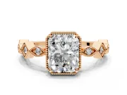 Milgrain Bezel Engagement Ring Setting for Radiant Cut Center with Marquise Stations and Bezel Head in Rose Gold