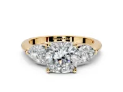 3 Stone Engagement Ring Setting for Cushion Cut Center with Large Pear-Shaped Accents and Prong Head in Yellow Gold