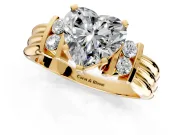 Solitaire Engagement Ring Setting for Heart-Shaped Center with Grooved Bar Accent Band and Prong Head in Yellow Gold