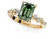 Solitaire Engagement Ring Setting for Fancy Green Emerald Cut Center with Trailing Leaf Accent Band and Prong Head in Yellow Gold