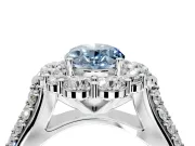 Large Accent Halo Engagement Ring Setting for Fancy Blue Oval Center with Pave Split Shank and Prong Head in Sterling Silver