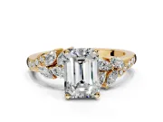 Solitaire Engagement Ring Setting for Emerald Cut Center with Marquise Accent Twist Band and Prong Head in Yellow Gold