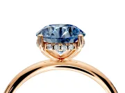 Hidden Halo Engagement Ring Setting for Fancy Blue Round Cut Center with Thin Round-Wire Band and Prong Head in Rose Gold