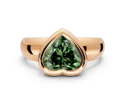 Solitaire Engagement Ring Setting for Fancy Green Heart-Shaped Center with Wide Band and Bezel Head in Rose Gold
