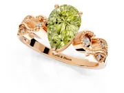 Leaf Engagement Ring Setting for Fancy Yellow Pear-Shaped Center with Milgrain Accent Band and Prong Head in Rose Gold