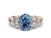 Cluster Engagement Ring Setting for Fancy Blue Oval Center with Round Cut Accent Frame and Prong Head in Rose Gold