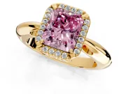 Halo Engagement Ring Setting for Fancy Pink Radiant Cut Center with Tapered Plain Band and Prong Head in Yellow Gold
