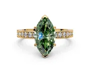 Milgrain Pave Engagement Ring Setting for Fancy Green Marquise Center with Accent Band and Prong Head in Yellow Gold