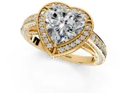 Halo Engagement Ring Setting for Heart-Shaped Center with Framed Halo, Pave Band and Prong Head in Yellow Gold